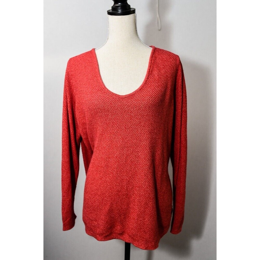 J Jill‎ Sweater Sweater XL Textured Knit Womens Red Orange Coral V-Neck